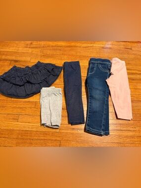 Toddler Girls Pants & Skirt Bundle - Navy, Denim, Pink, Gray